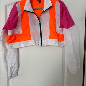 Boohoo Pink, Orange, and White Cropped Windbreaker